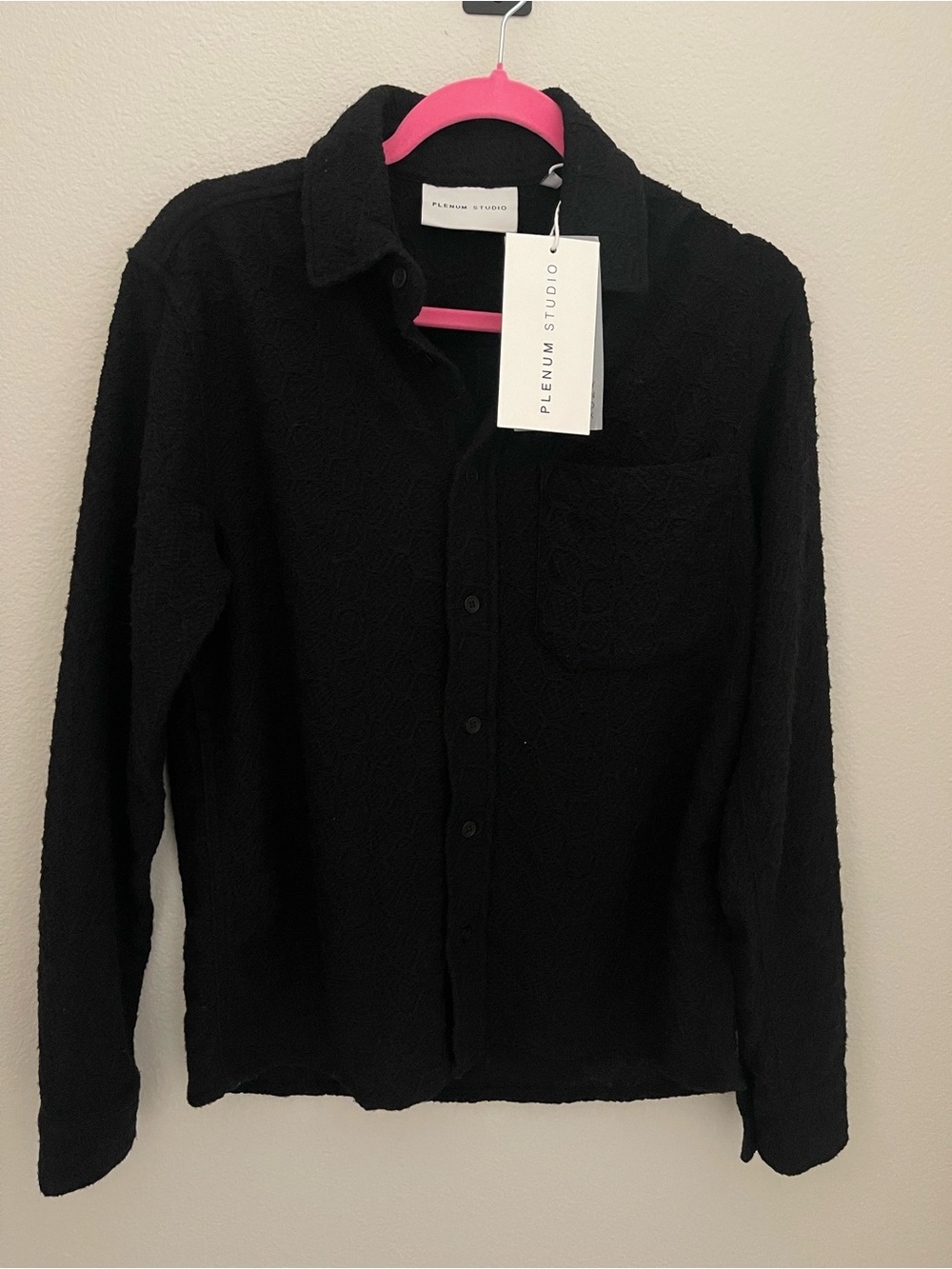 NWT Plenum Studio Black Textured Button-Down Shirt - size S